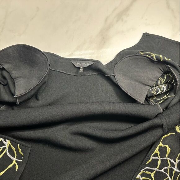 Ming Wang Black & Gold Floral Embroidered Jacket, Women's Size M, 3/4 Sleeves - Picture 9 of 13